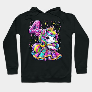 Unicorn Princess 4Th Birthday 4 Year Old Party Girls Outfit Hoodie